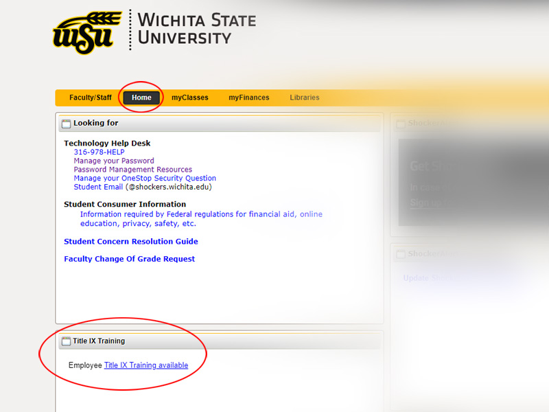 Screenshot of myWSU showing where the training is located
