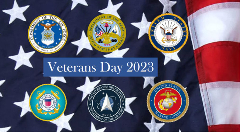 United States flag with the seals of each branch of the U.S. military