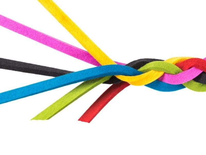 Multi-colored strands of fabric woven together