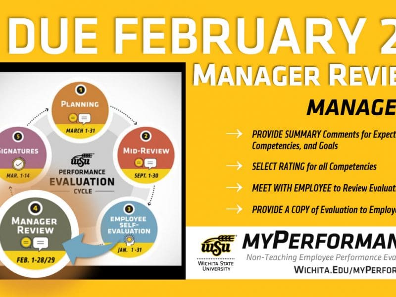 Step 4, manager review, of the annual performance evaluation cycle for non-teaching employees has started and is due February 29. Managers of non-teaching employees can now login to myPerformance, provide summary comments about their employee’s job performance and accomplishments for the year, rate their employee in each competency, and then meet with their employee to deliver their annual performance review.