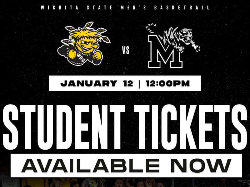 Wichita State men's basketball vs Memphis. January 12, noon. Student tickets available now