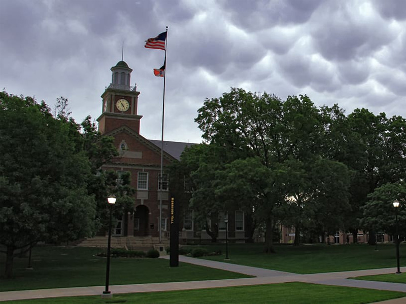 Photo of storm clouds over campus