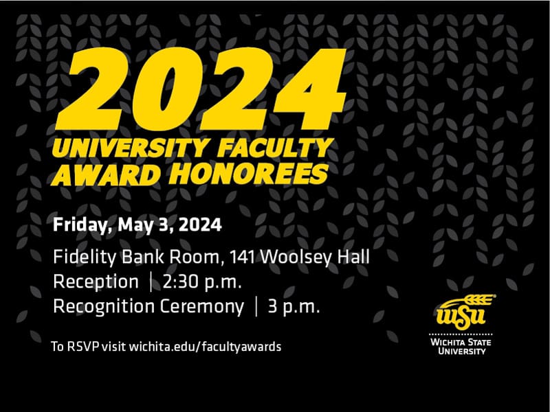Black and white decorative wheat with the text, 2024 University Faculty Award Honorees