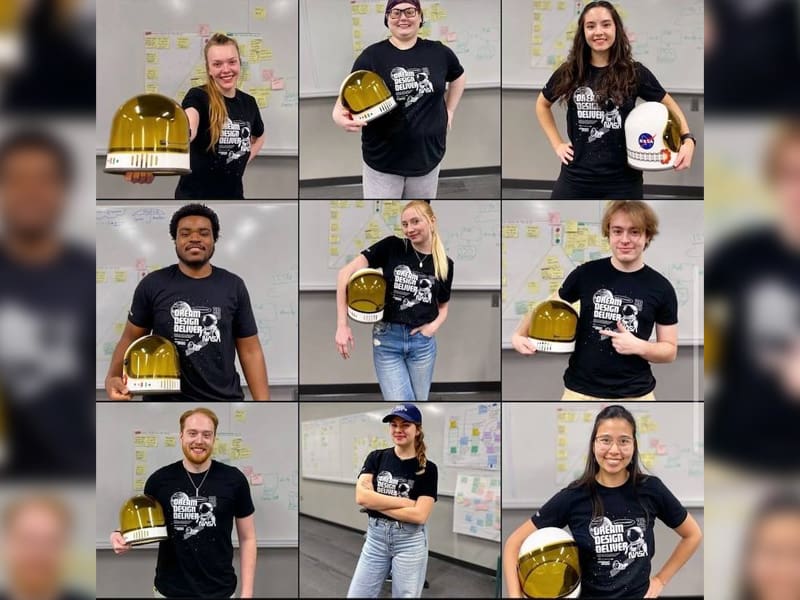 Wichita State University's NASA SUITS team: Samantha Hein, Elaine Duff, Marianna Fronciana Farina, Desmond Cockrell, Savannah Denny, Elliott Chambon, Nathan Lewis, Denae Sawyer and Yumi Kikuchi.