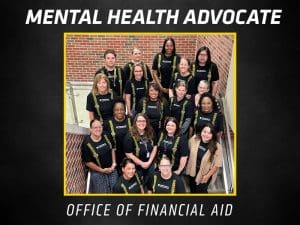 The Office of Financial Aid poses for a photo in their Suspenders4Hope T-shirts