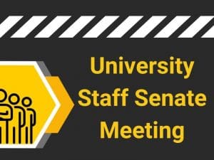 Graphic of a group of people with text reading University Staff Senate Meeting