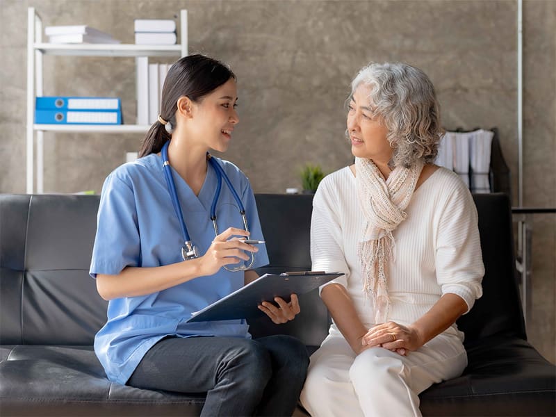 Mental health professional works with a patient