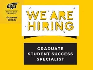 Image with a yellow background and the logo of the graduate school. Accompanying text: "We are hiring. Graduate Student Success Specialist".