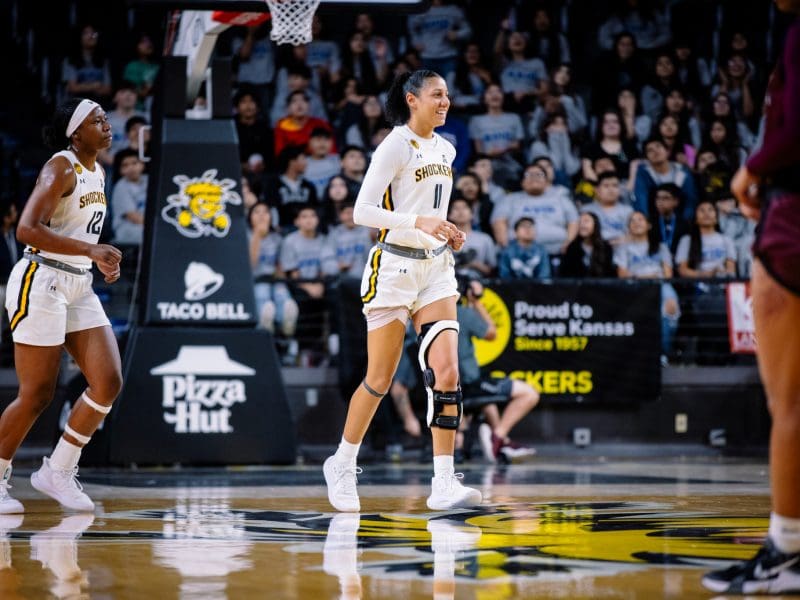 Jordan Jackson takes the court for the Shockers at a game