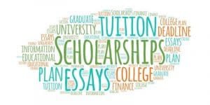 Wordcloud with the word "Scholarships" prominently featured in the center.