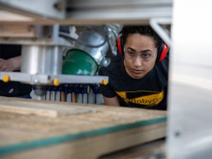 Student works in a lab on Wichita State's campus