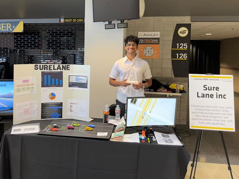 Kaushik Avancha competes as a finalist at the Shocker New Venture competition with his venture Sure Lane Inc.