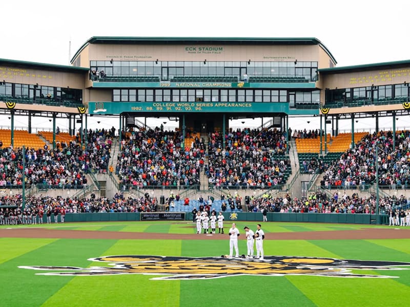 Fans fill the stands at Eck Stadium for a Shocker Baseball Game