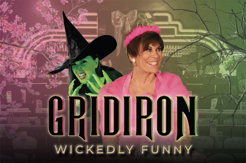 Spoof of Glinda and Elphaba standing by each other. With the background of Roxy's Downtown, with the Wicked Logo.