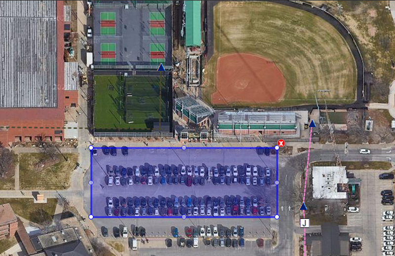 Map showing the section of Lot 15 near Wilkins Stadium that will be temporarily closed.