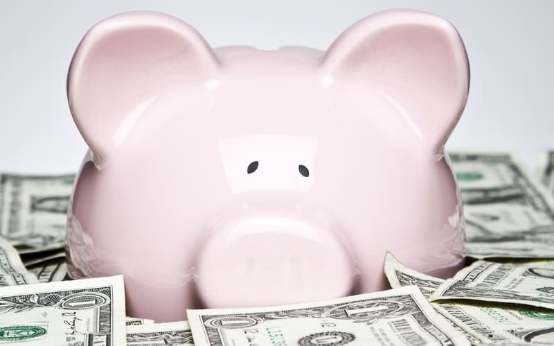 A piggy bank surrounded by month