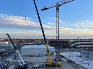 Tower crane in the process of being built on the Wichita Biomedical Campus site