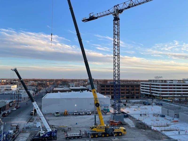 Tower crane in the process of being built on the Wichita Biomedical Campus site