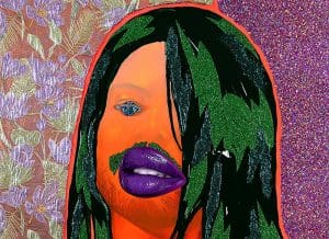 A boldly colored self-portrait of the artist Devan Shimoyama