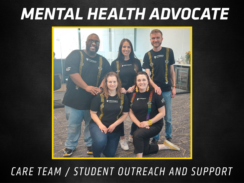 "Mental Health Advocate: CARE Team/Student Outreach and Support" and a photo of the teams in their Suspenders4Hope T-shirts