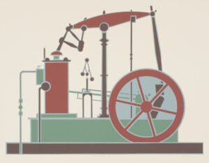 An imaginary machine is depicted in this print by Lee Adler.