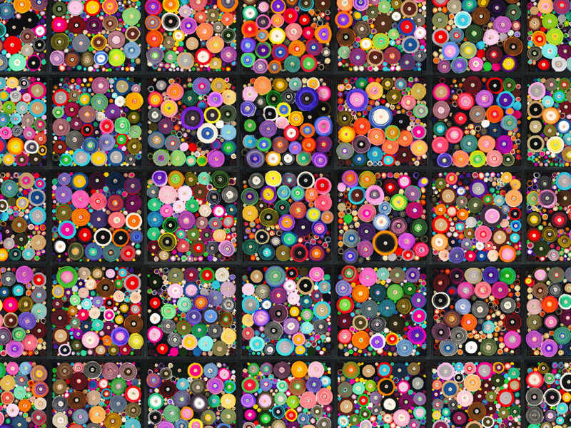 An abstract artwork created from fabric scrolls