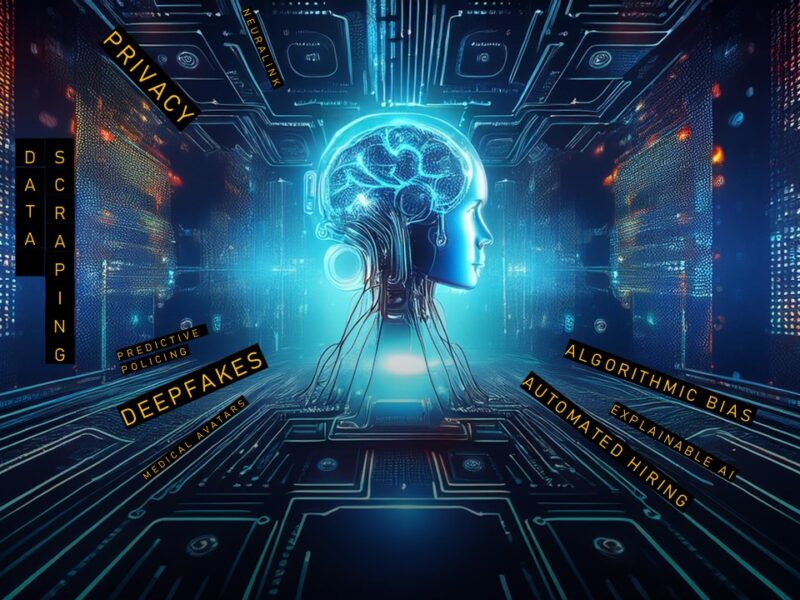 Decorative image of a futuristic head attached to a motherboard