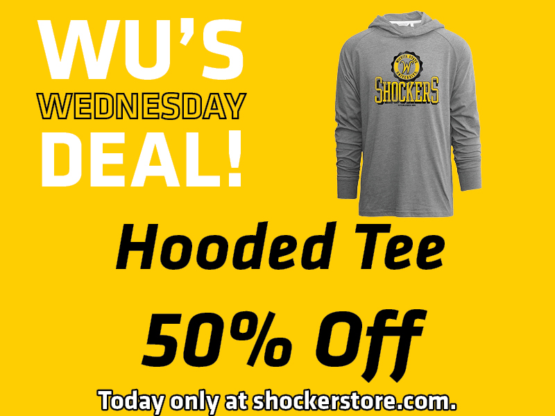 Wu's Wednesday Deal! Hooded Tee 50% off. Today only at shockerstore.com