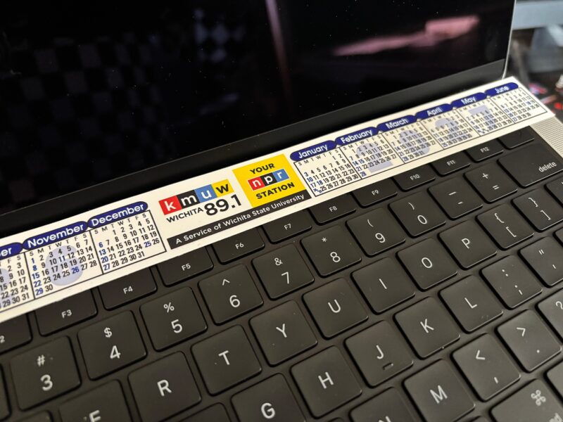 KMUW Calendar sticker on a laptop