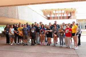 Participants, mentors and staff from the Wichita State LIFE summer camp gather for a group photo at the Corbin Education Building on the Wichita State University campus.