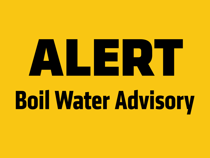 "Alert. Boil Water Advisory" on a yellow background.