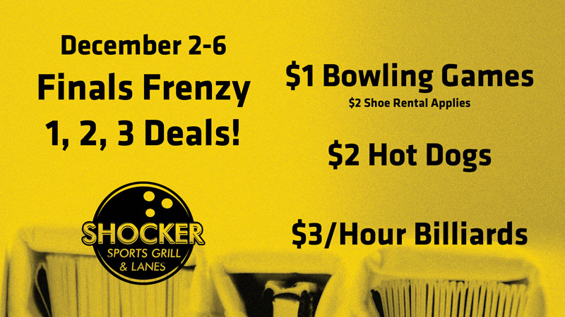 1, 2, 3 Deals at Shocker Sports Grill & Lanes 1, 2, 3 Deals at Shocker Sports Grill & Lanes